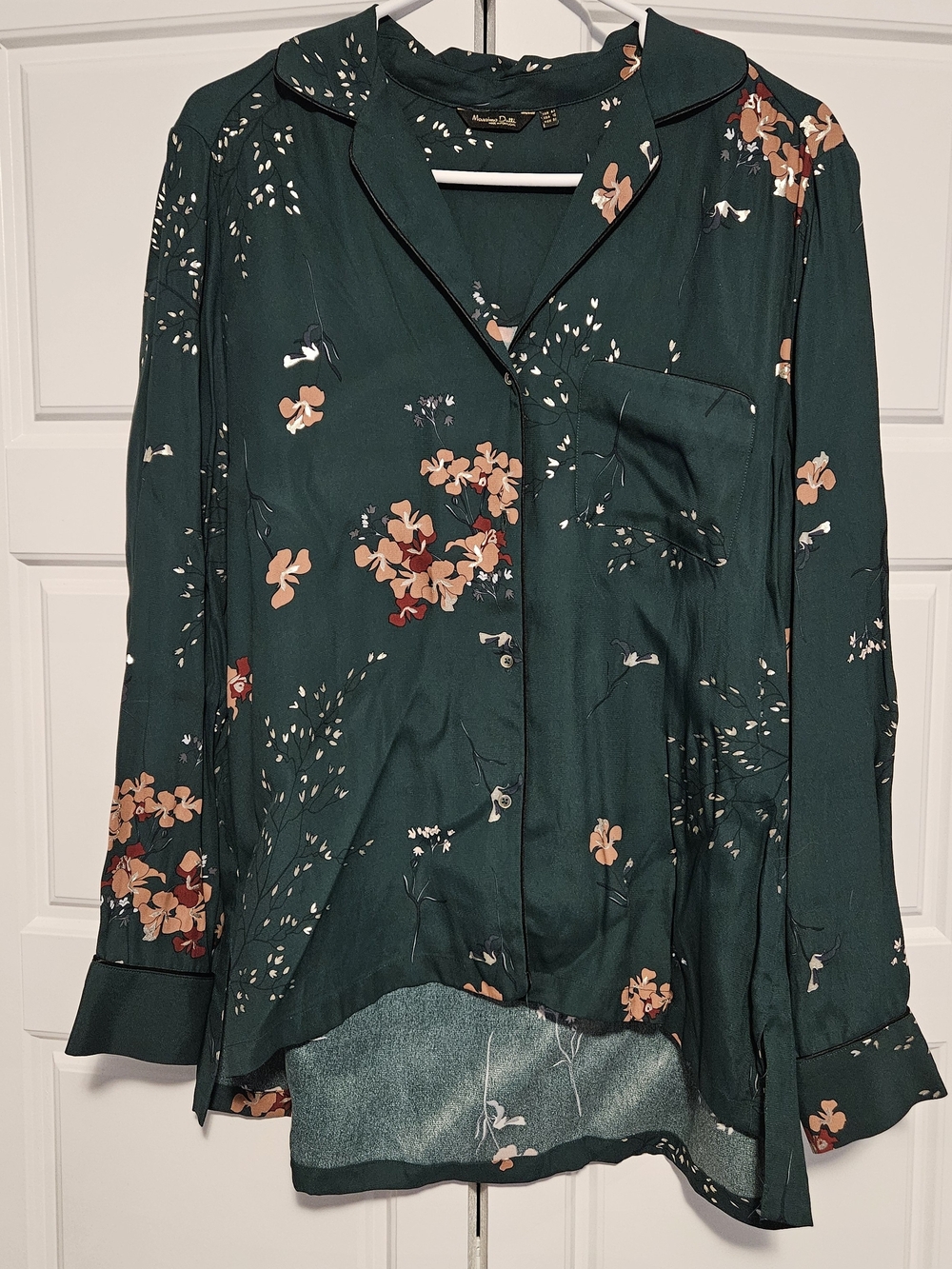 Dark Green Floral Button-Front Blouse